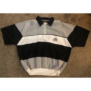 Vtg Alan Stuart Mens Polo Shirt XL Retro Black White Short Sleeve Casual Top